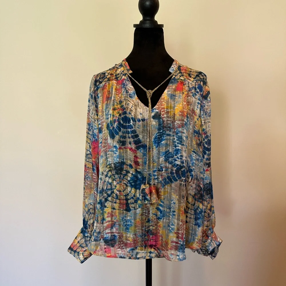 Colorful Women's Blouse with Tie-Dye Pattern - Picture 1 of 6